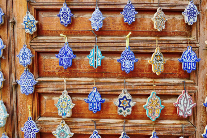 Selection of traditional Middle Eastern amulets, hamsa